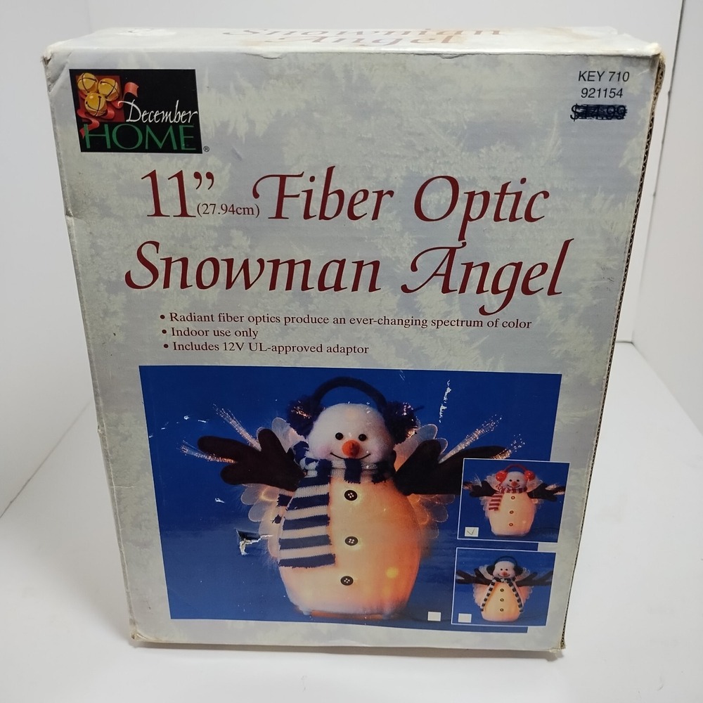 Vintage December Home 11" Fiber Optic Pre-Lit Snowman Angel‎ Original Box Tested - Picture 2 of 9